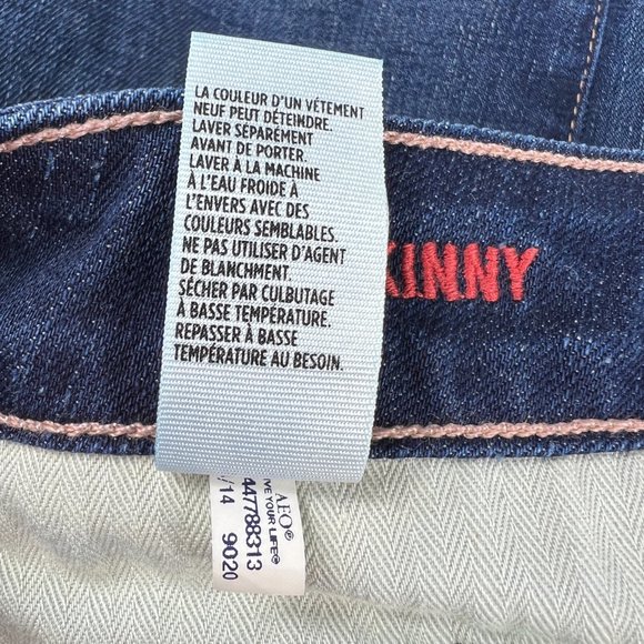 American Eagle Jean Women 8 Skinny Dark Blue Whisker Cone Stretch Denim USA Made - Picture 6 of 16